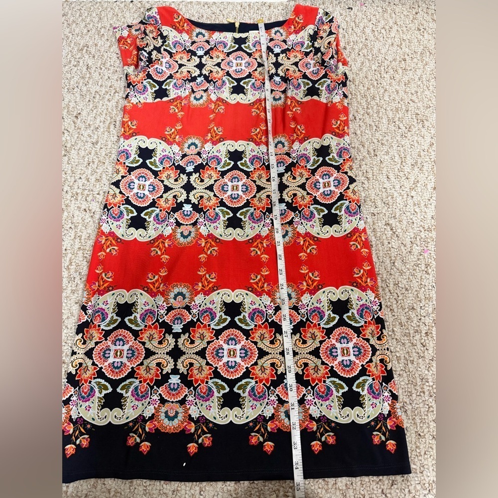 Eliza J Red orange and Black Patterned Midi Dress 12P - Picture 4 of 7